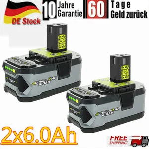 2X 6.0Ah 18V Original Akku für RYOBI One+ Plus Lithium RB18L50 P108 P107 P104 DE - Picture 1 of 18