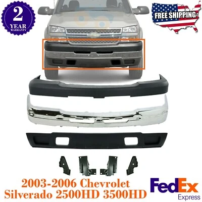 Kit de parachoques delantero de acero cromado para Chevrolet Silverado 2500HD 3500HD 2003-2006 Foto 1 de 4