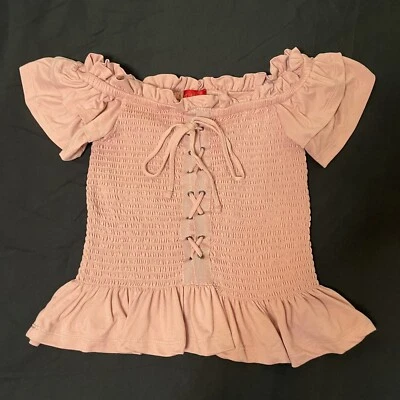 Blusa de babado rosa com cadarço Hot Kiss tamanho M - Imagem 1 de 4