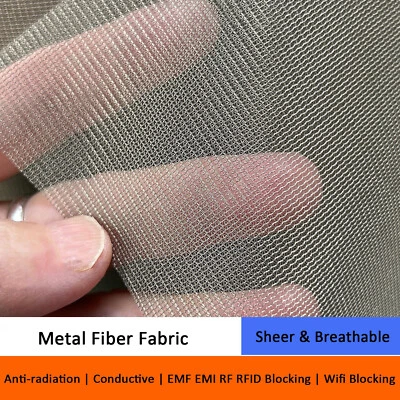 EMF Shielding Metal Fiber Fabric Anti Radiation RFID Blocking Sheer Mesh Cloth - Image 1 of 4