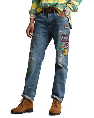 NWT Polo Ralph Lauren EXPEDITION DISTRESSED PATCH Vintage Classic Denim Jeans - Image 1 of 4