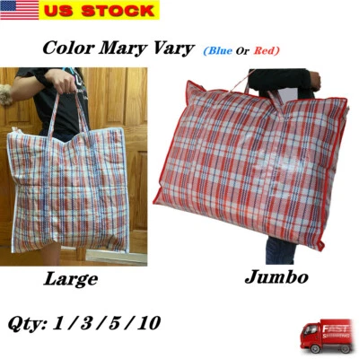 Reusable Large Jumbo plastic Shopping Laundry Moving Storage Luggage Bag Zip - Image 1 of 4