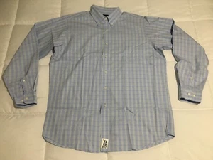 Men's T HARRIS Shirt Large L Button Down Blue Plaid Cotton EUC - Picture 1 of 6