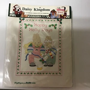 Cross Stitch Stamped Sampler Daisy Kingdom Happy Holly Days Rabbits New - Picture 1 of 4