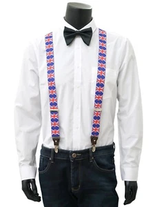 Union Jack Adjustable Braces With Brown Leather Trims - Picture 1 of 3