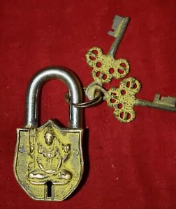 Lord Shiva Idol Design Decorative Pad lock Handmade Brass Antique Gift VR598 - Bild 1 von 2