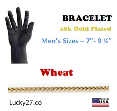 18k Gold Plated Stainless Steel Men Chain Bracelet- WHEAT  7"-9 1/2" - Image 1 of 4