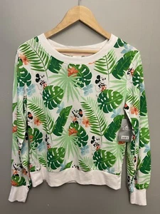 Disney Women's Tropical Floral Mickey & Minnie Mouse Long Sleeve Shirt White XS - Picture 1 of 6