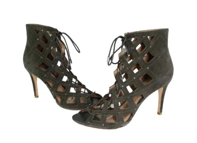 JOIE Cayla Studded Suede Cage Lace Up Bootie, Gray Slate Sz 40 / 10 $325 - Image 1 of 4