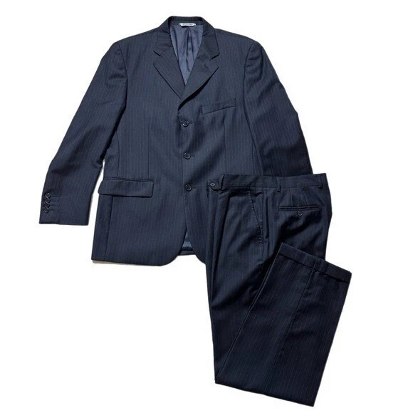 Traje Blazer Lord & Taylor Para Hombre Lana 120 Azul Marino A Rayas 44R Pantalones 35x29 Foto 1 de 4