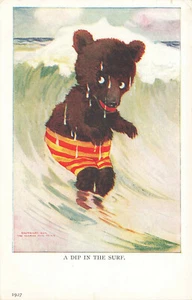 "A Dip In The Surf" "Sporty Bears" Set Ullman Postcard - Picture 1 of 2