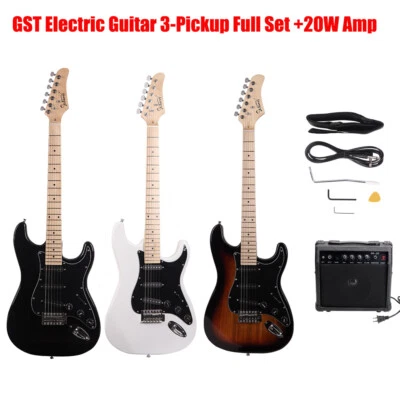 UK GST Electric Guitar 3-Pickup Full Set W/ 20W Amp Bag Strap Cord Pickguard Kit - Image 1 of 4