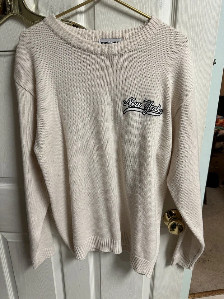 Vtg Dio Moda Mens Med Off White Urban Hip Hop Sweater New York 90s Acrylic - Image 1 of 4