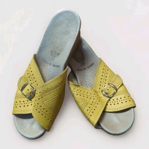 Worishofer sandali slides donna 39 pelle gialla sughero zeppa fibbia occhiello - Foto 1 di 8