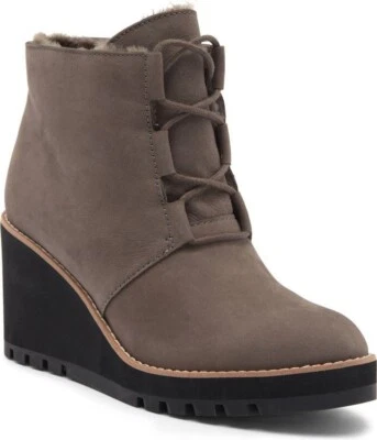 NEW Alpine Genuine Shearling Wedge Bootie Shadow Size 8 - Image 1 of 4