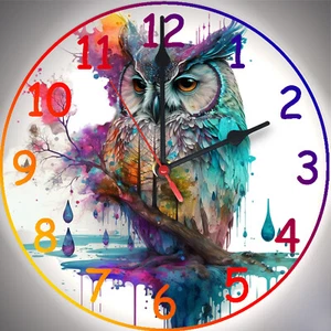 Wanduhr - Motiv bunte Eule - Uhr aus Holz mit Eulenmotiv - Bild 1 von 1