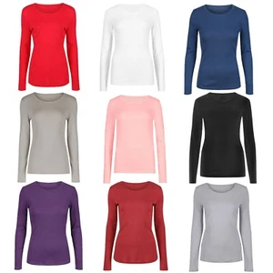 Plus Size T-Shirt Tee New Womens Pure Cotton Long Sleeve Top Ex Famous Store - Picture 1 of 26