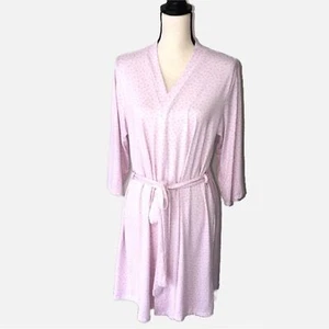 Laura Ashley Robe Pink Size Large Heart Print Kimono Soft Knit Stretch - Picture 1 of 8