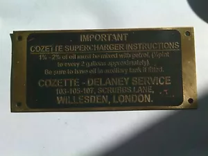 Placa de características placa Cozette Delaney supercharger compresor latón clásico s96 - Imagen 1 de 1