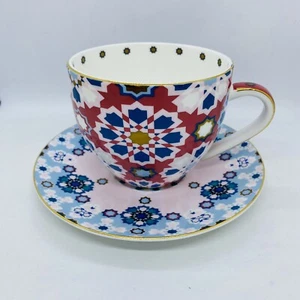 T2 Tea Duo Large Cup and Saucer Red Blue Gold - Picture 1 of 17
