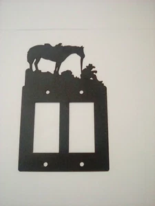 Double Toggle Plate Cover Cowboy Horse County Ranch Cabin Lodge Metal Black - Picture 1 of 7