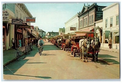 c1950s Horse Drawn Carriages Mackinac Island Michigan MI, Fudge Candies Postcard - Image 1 of 2
