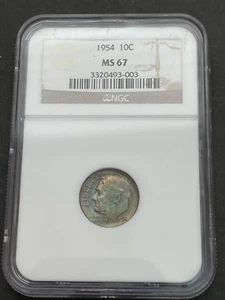 1954 SILVER ROOSEVELT DIME NGC CERTIFIED MS67 - Picture 1 of 11