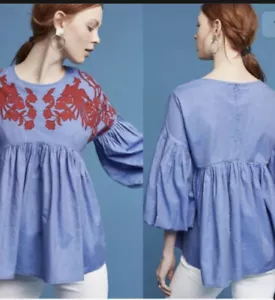 Top Boho Campesino Bordado Hemant & Nandita Talla M Pájaro Mangas Burbujas Algodón - Imagen 1 de 10