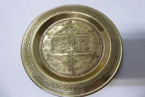 ANTIQUE EASTERN PERSIAN BRASS ENGRAVED COPPER OVERLAY HAND MADE PLATE DISH - Picture 1 of 6