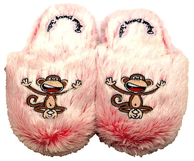 Genuine Bobby Jack Girl's Soft Pink Slippers Happy Monkey Chimp Small Cozy - Image 1 of 4