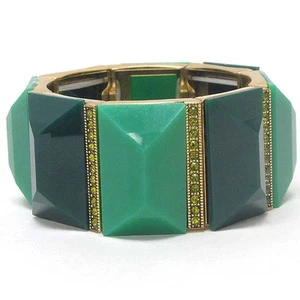 Crystal & Facet Square 2 Tone Greens Yellow Gold Plated Fashion Stretch Bracelet - Picture 1 of 1