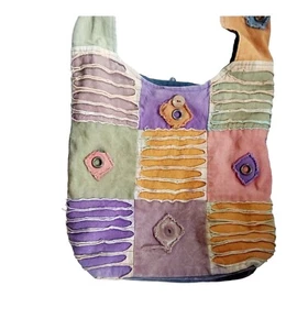 Colorful Patchwork Boho Hippie Shoulder Bag With Button Accents & Zipper Closure - Picture 1 of 10