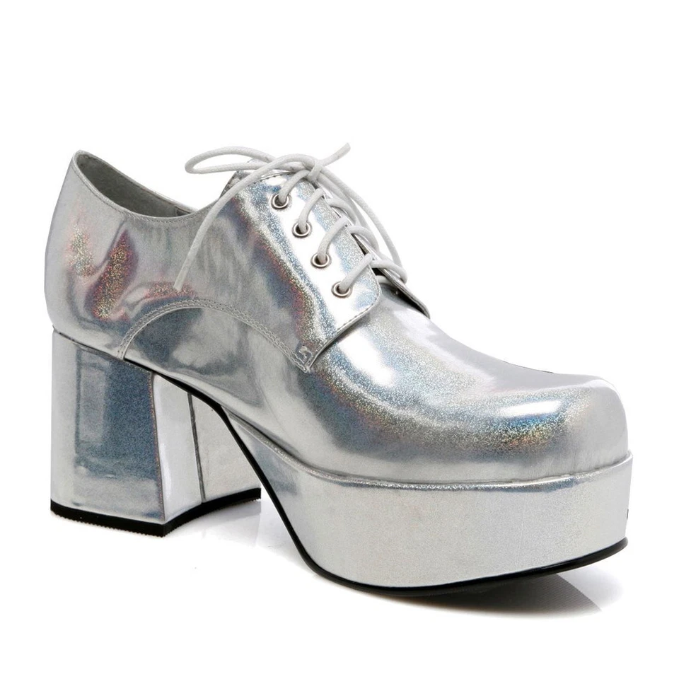 Silver Platform 70s Pimp Daddy Disco Dancer Soul Train Halloween Costume Shoes - Image 1 of 1