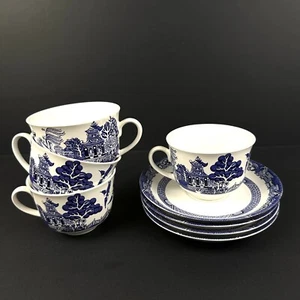 1980’s Vintage Royal Oak Blue Willow Pattern set of four cups and saucers - Picture 1 of 5