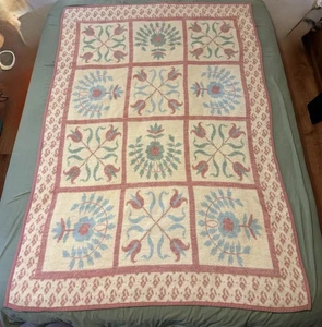 Vintage Biederlack Throw Blanket Floral Squares 51”x74” Reversible - Picture 1 of 11