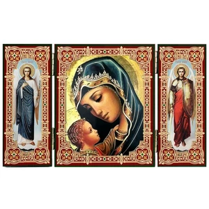 Madonna & Child Icon Triptych With Archangels Michael & Gabriel - 5 1/16 " - Picture 1 of 4