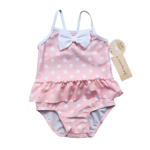 First Impressions Baby Girl Pink Dot Bow Ruffle One Piece Swimsuit Size 18M - Picture 1 of 2