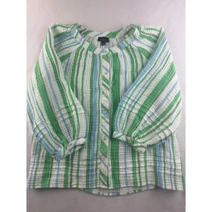 Talbots grün blau weiß gestreift Gaze Knopfleiste Bluse Top Größe M - Bild 1 von 9
