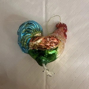 Kurt Adler Glass Noble Gems Rooster Ornament Christmas Decor Glitter Damage Read - Picture 1 of 16