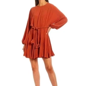 Storia Ella in rostrot/orange Ballonärmel Plissee Saum Kleid Damen Gr. S - Bild 1 von 14