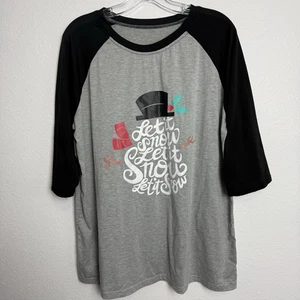 Camiseta de béisbol de Navidad para mujer 2XL muñeco de nieve vacaciones manga 1/2 camisa gris negra - Imagen 1 de 4