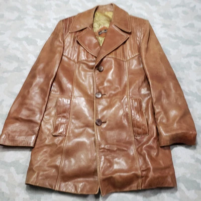 Vintage Cortefiel Leather Coat Jacket Mens 38 Brown Notch Collar 3 Button - Image 1 of 4