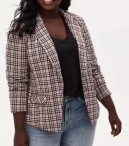Chaqueta Blazer Torrid Para Mujer Tostada Negra a Cuadros Estudio Doble Tejido Carrera Talla 0 L/12 - Imagen 1 de 11