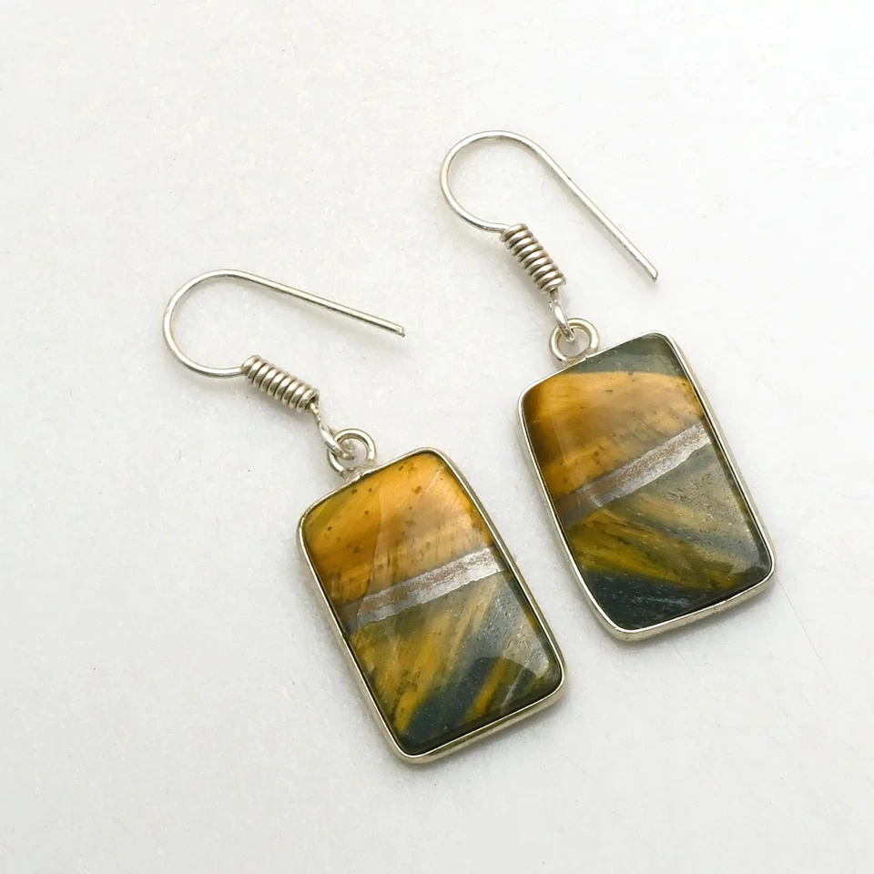 Tiger Eye Gemstone Handmade Drop Dangle Earrings Jewelry For Women 1.2" AE-88996 - Image 1 of 1