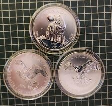2014 Canada Bald Eagle, 2014 Falcon and 2011 Wolf Silver $5 Coins