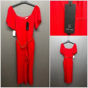 NEW LOST INK Red Belted Off-Shoulder Jumpsuit UK 8 EUR 36 XS - Picture 1 of 12