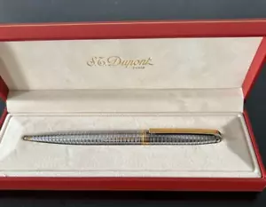 S.T.Dupon Silver border/Gold Twisted Ballpoint Pen wz/Box&Guarantee&Refill Rare - Picture 1 of 9