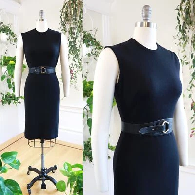 Vestido Suéter Vintage Años 60 CATALINA Negro Tejido Lana Moveble Lápiz Funda Foto 1 de 4