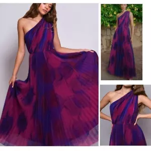 NWT HUTCH TARINA ONE SHOULDER FULL LENGTH GOWN IN PURPLE & RED COMBO ROSES SZ 2 - Picture 1 of 8