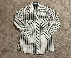 Camicia western vintage Wrangler a righe a scatto perla 16,5 x 33 taglio cowboy vestibilità regolare - Foto 1 di 5